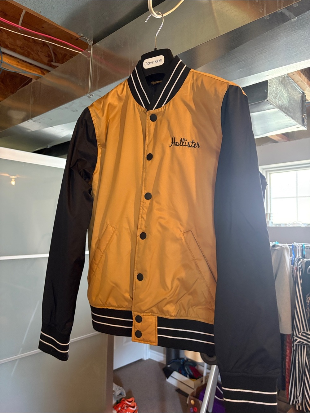 Hollister Two-Tone Gold and Black Varsity Bomber Jacket